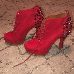 Schutz Red Suede Grommet Lace Up Booties